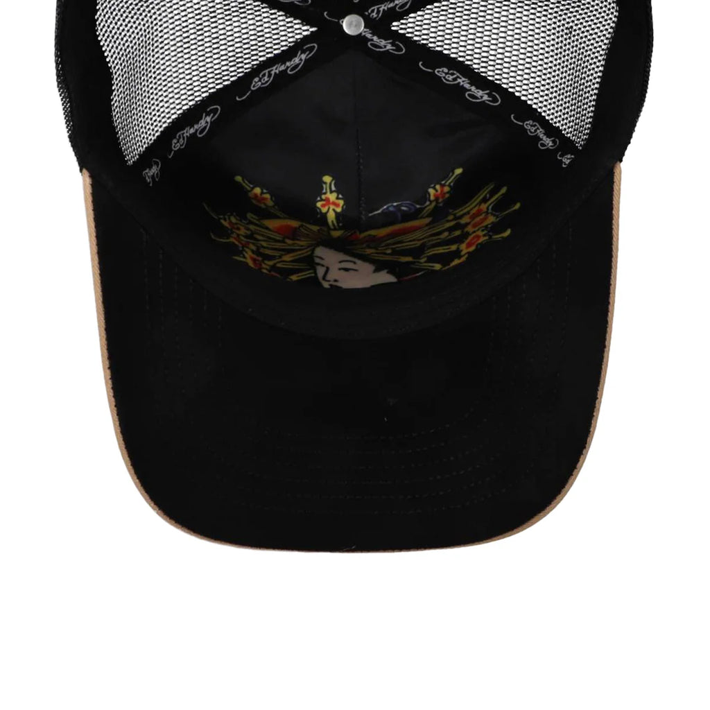 Ed Hardy Mirror Dragons Crystals - Beige / Black Trucker Hat