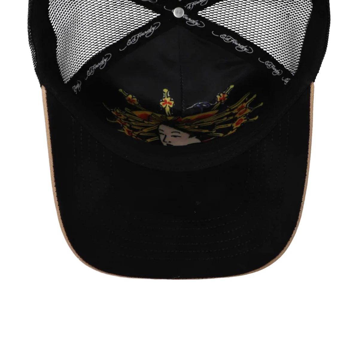 Ed Hardy Mirror Dragons Crystals - Beige / Black Trucker Hat